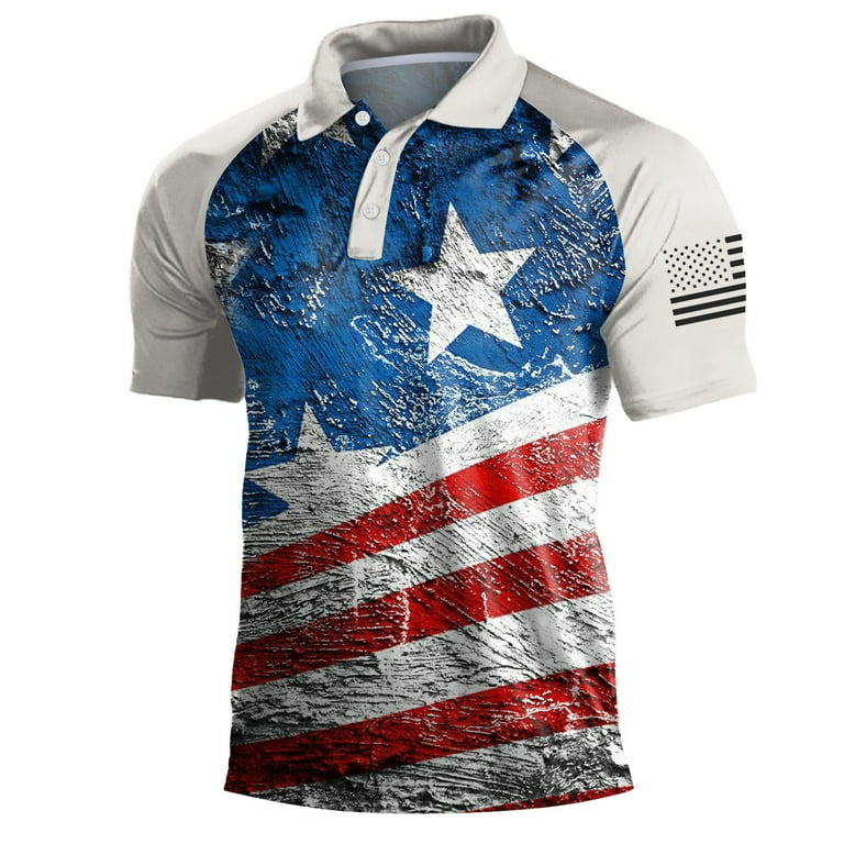 Caqnni Men's Patriotic Performance Golf American Flag Classic Fit