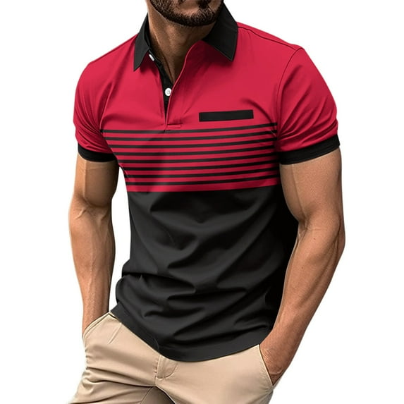 Caqnni Men's Polo Shirts Vintage Collared Tops for a Classic Casual Style (Red,L)