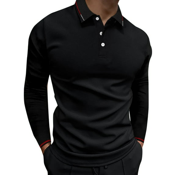 Caqnni Men's Polo Shirts Vintage ed Tops for a Classic Casual Fit (Black,L)