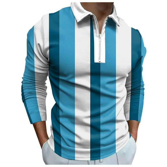 Caqnni Men's Polo Shirts for Comfort Classic Long Sleeve ed Shirts (Sky Blue,XL)