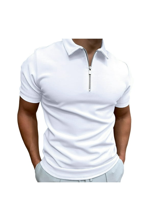 Men's Polo Shirts for Comfort Classic Short Sleeve Collared Shirts (White,L)