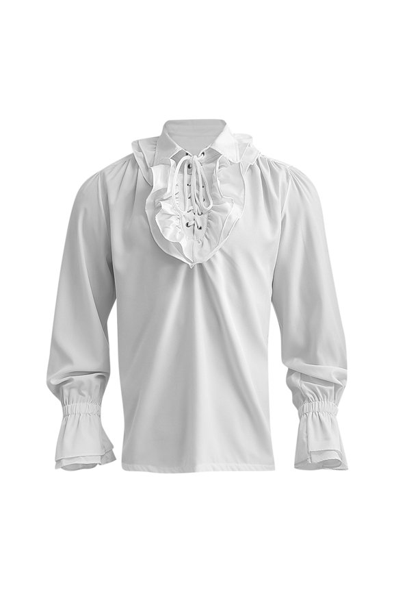 Men's Pure Cotton Retro Lace Up Shirts for Renaissance 2024 Drama Stage Blouses Tops Prince's Shirt Role-Playing Stage peformence (White,XXL)