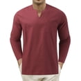 thumbnail image 1 of Caqnni Men's Regular-Fit Long-Sleeve Waffle Henley Shirt (Red,L), 1 of 1