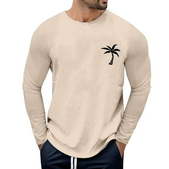 Caqnni Men's Relaxed Fit Midweight Long-Sleeve Casual T-Shirt Pullover 3D Printed Stylish Graphic (Z01-Khaki,XXL)