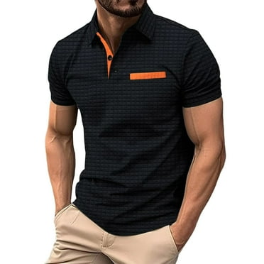 Caqnni Men's Short Sleeve Moisture Wicking Stretch Polo Shirt with Quick Dry (Black,L)