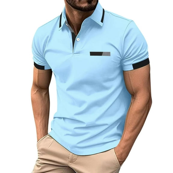 Caqnni Men's Short Sleeve Polo Shirt Knitted Polo Sweater Zipper Slim Fit Golf Polo T Shirt (3XL,Z05-BU2)