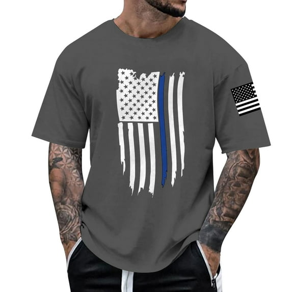 Caqnni Men's Short Sleeves American Flag Printed Summer Beach T-Shirts(Grey,XXL)