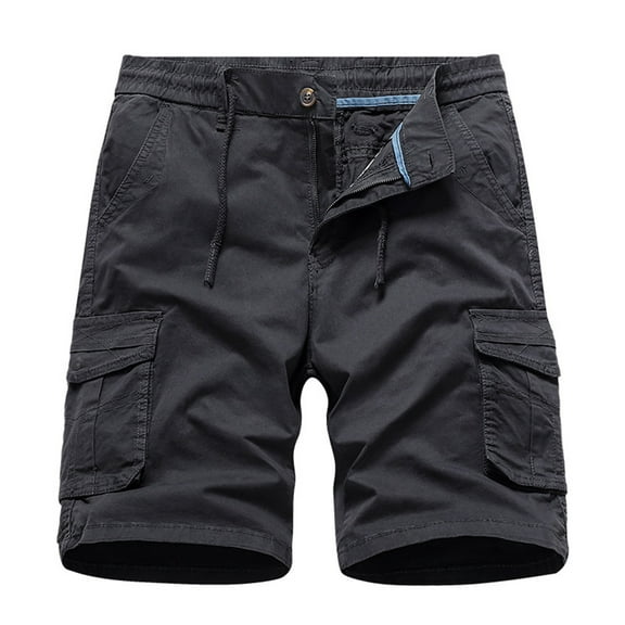 Caqnni Men's Shorts Casual Elastic Waist Drawstring Lightweight Summer Beach Shorts(Dark Gray,M)