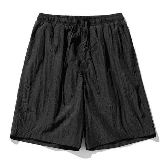 Caqnni Men's Shorts Elastic Waistband Relaxed Fit Summer Casual Cotton Work Shorts(Black,L)