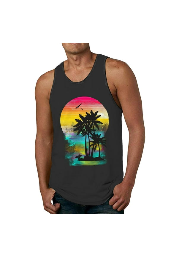 Men's Sleeveless Shirt Workout Swim Shirt Gym Muscle Beach Tank Top(Black,M)