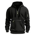 thumbnail image 1 of Caqnni Men's Solid Color 1/4 Zip Pullover Hoodies Plaid Jacquard Long Sleeve Drawstring Hipster Casual Hooded Sweatshirts with Kanga Pockets (XXL,Black), 1 of 6