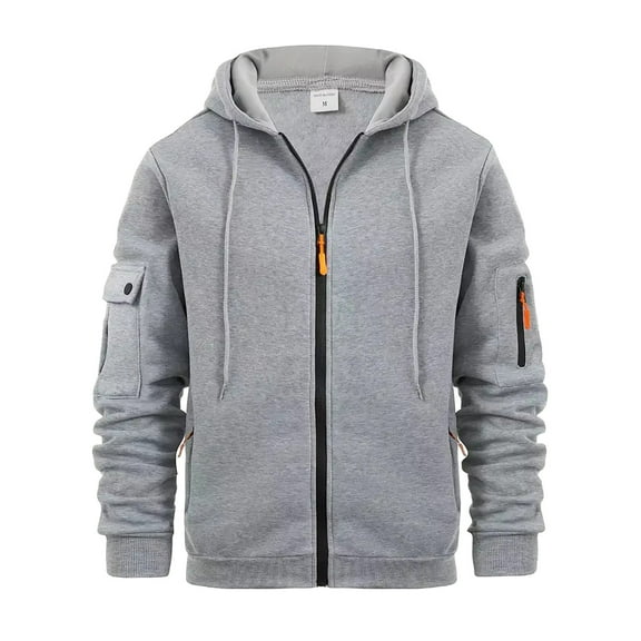 Caqnni Men's Solid Color Hoodie-Full Zip Fleece Hoodie zip up hoodie with Kanga Pocket (L,Light Gray)