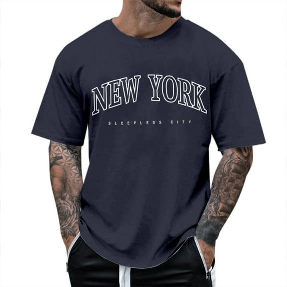 Caqnni Men's Summer Tshirt Graphic Short Sleeve Tops Casual Loose T-Shirts Letter Print Tee Shirts (Z03-Navy,3XL)