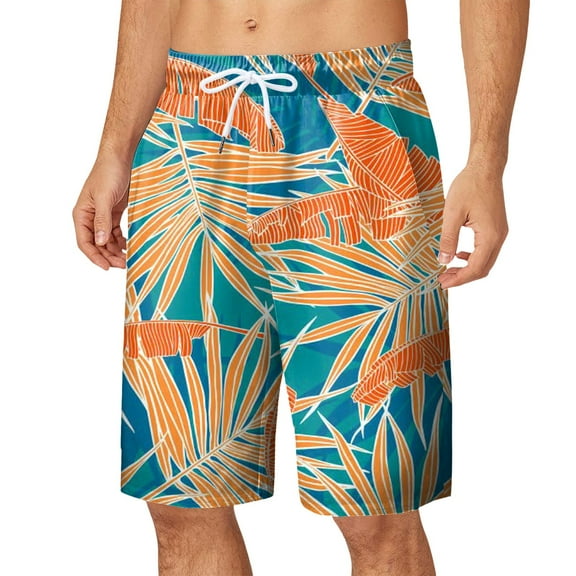 Caqnni Men's Swim Trunks with Drawstring Comfortable Fit for Beach Days (Orange,3XL)