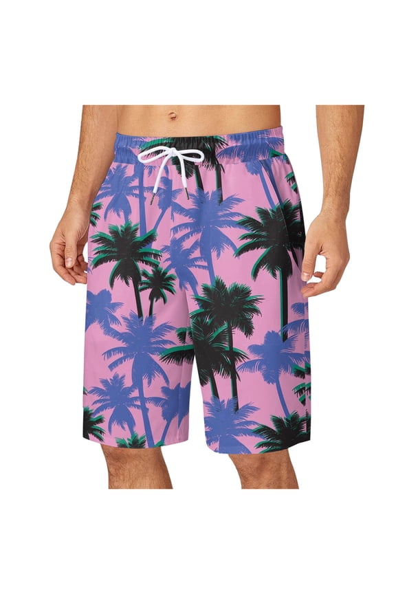 Men's Swimming Trunks Water Sports Tropical Hawaiian Beach Board Shorts with Adjustable Drawstring (Z01-Purple,XL)