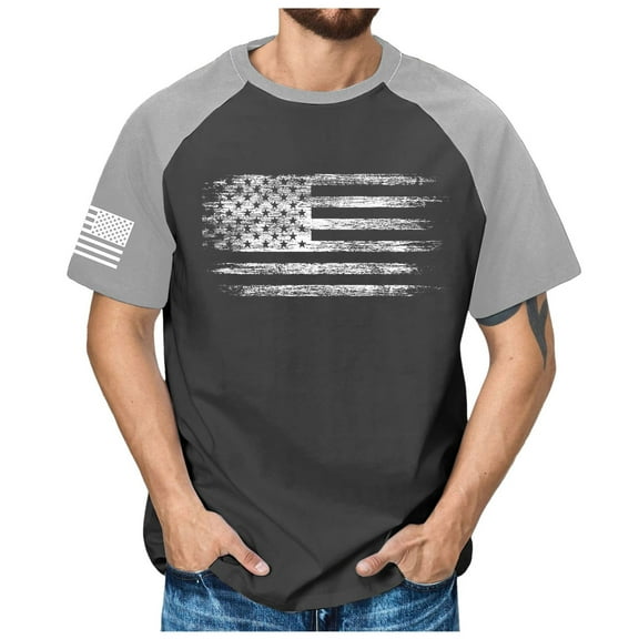 Caqnni Men's T Shirt American Flag Shirt for Men Patriotic Tee Shirts USA Flag Retro T-Shirt Gym Running Workout Tshirts Mens Shirts (Z02-Dark Gray,XXL)