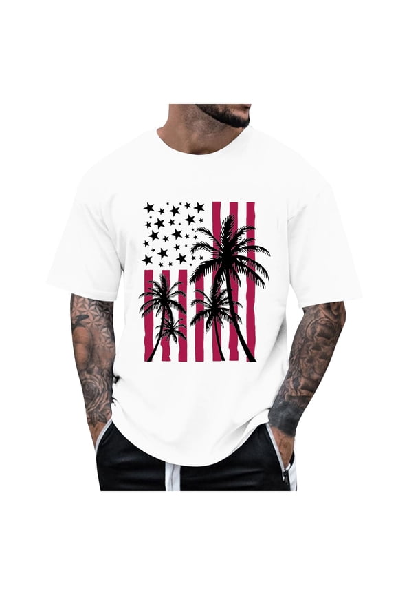 Men's T Shirt Short Sleeve Round Neck Tee Tops (White,XL)