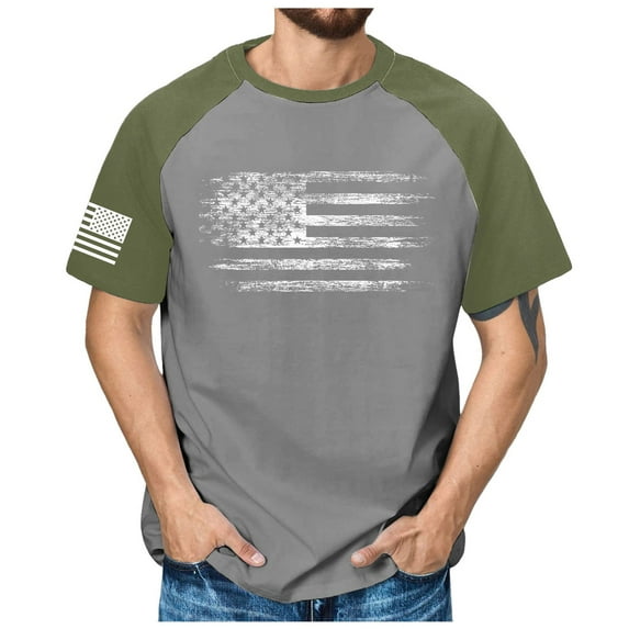 Caqnni Men's T-Shirts USA Flag Short Sleeve Round Neck Tee Casual Slim Fit Tees Golf Balls Sport Tee Mens Shirts (Z02-AG,3XL)