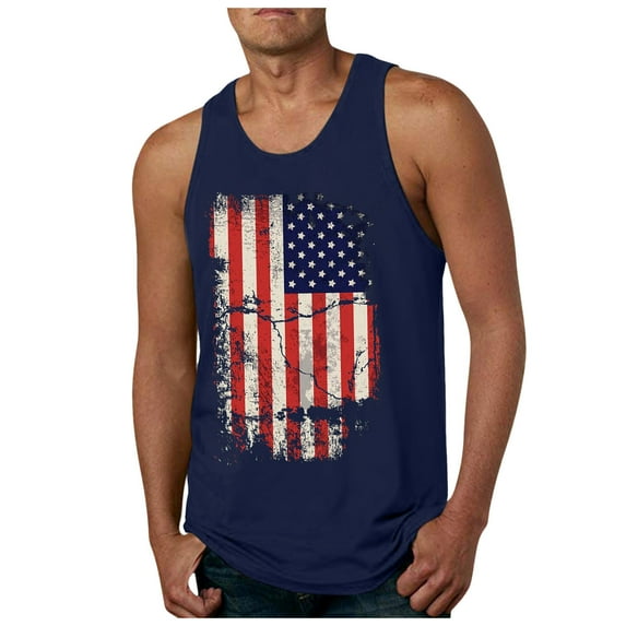 Caqnni Men's Tank Top Shirts Sleeveless American Flag Printed Summer Beach T-Shirts (Dark Blue,3XL)