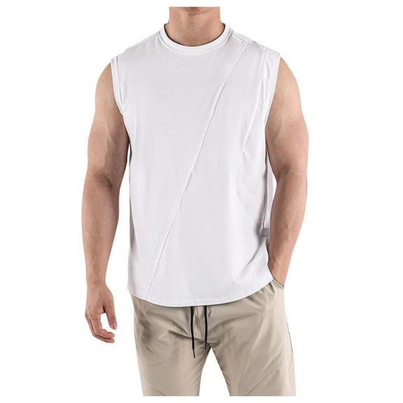 Caqnni Men's Tank Top Shirts Sleeveless Soft Summer T-Shirt for Men Cool Summer Beach Vacation (White,XL)