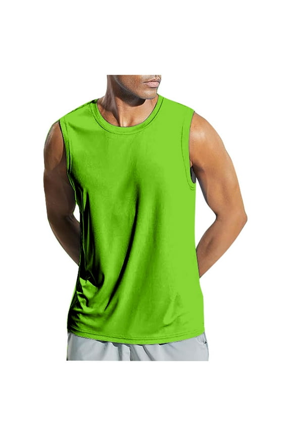 Men's Tank Tops Cotton Performance Sleeveless Casual Classic T Shirts Big And Tall Tank Tops For Men for Running Workout Muscle Tee (A09-Green,M)