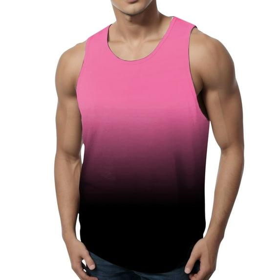 Caqnni Men's Tank Tops Summer Gradient Tank Top Workout Sports Sleeveless Round Neck T-shirt Tank Top (Pink,XXL)
