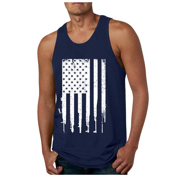Caqnni Men's Top Tank Tops Sleeveless Shirtst Summer Printed Retro American Flag Patriotic Blouse Muscle Workout Athletics (White,L)