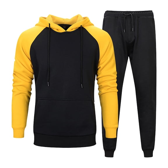 Caqnni Men's Track Suits 2 Piece Set Active Jogging Suits Long Sleeve Sweatsuits Casual Contrast Color Outfits for Running Workout Gym (Black,L)