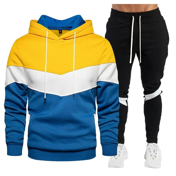 Caqnni Men's Tracksuit 2 Pieces Long Sleeve Sets Casual Hooded Sweatsuits Jogging Suits for Running Workout Gym Fall Winter Tracksuit (Yellow,3XL)