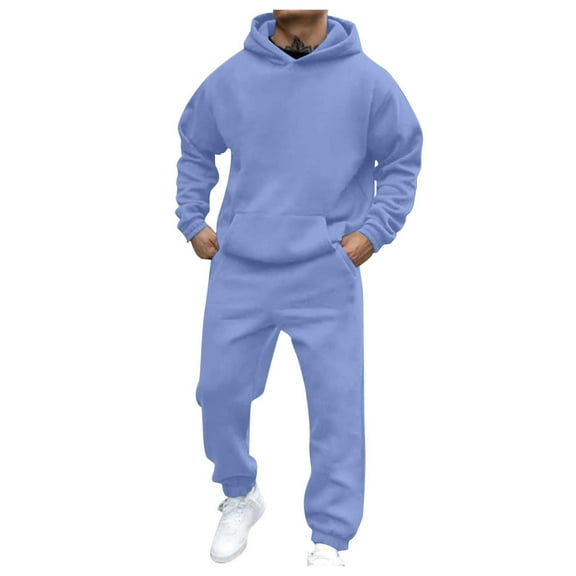 Caqnni Men's Tracksuit Casual Long Sleeve Athletic Outfit Sweatsuit 2 Piece Set Jogging Suits for Men for Running Workout Gym (Blue,S)