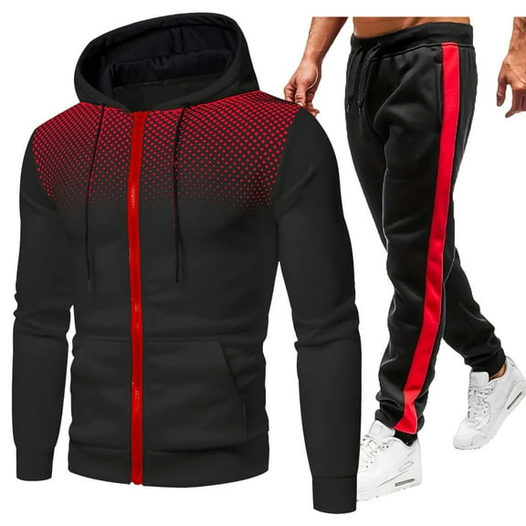 Caqnni Men's Tracksuit Half Zip Hoodie Oversized Long Sleeve Fleece Hooded Pullover Sweatshirts Fall Winter Solid Lounge Outwear S-XXXL (Red,S)