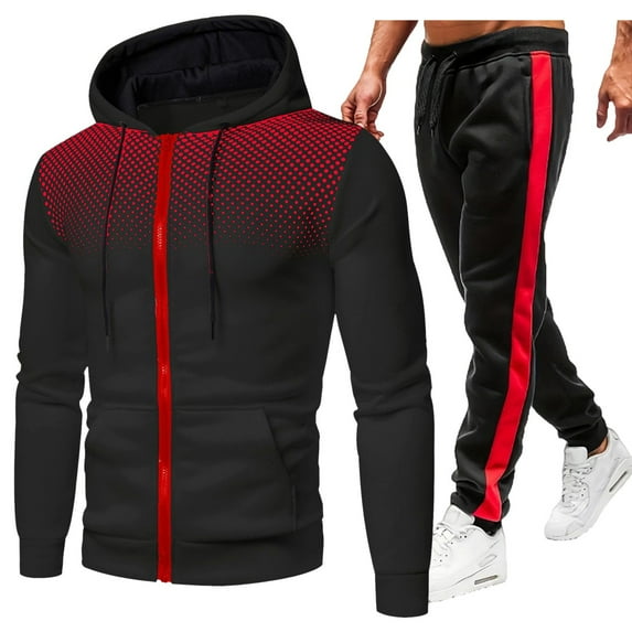 Caqnni Men's Tracksuit Half Zip Hoodie Oversized Long Sleeve Fleece Hooded Pullover Sweatshirts Fall Winter Solid Lounge Outwear S-XXXL (Red,S)