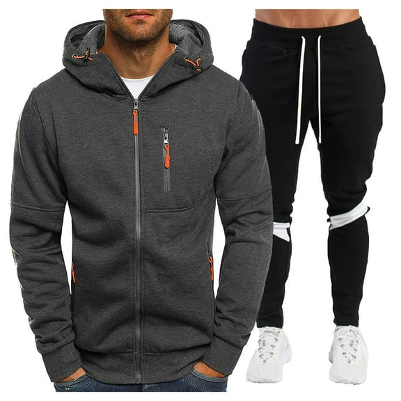 Caqnni Men's Tracksuit Long SleeveTie-Dye Spliced Polo Collar Sweatshirts Casual Lightweight Pullover Hoodies for Running Workout Gym (Gray,XL)