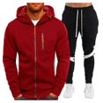 thumbnail image 1 of Caqnni Men's Tracksuit Quarter Zip Up Pullover Loose Neck Long Sleeve Sweaters Casual Warm Sweatshirt with Pockets (Red,XL), 1 of 2