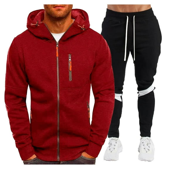 Caqnni Men's Tracksuits 2 PieceZip Up Hoodies Outfits Sweatsuits for Men Long Sleeve Track suits Athletic Full Zip Active Sports Sets (Red,3XL)
