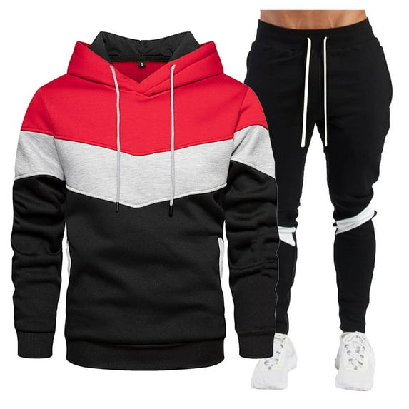 Caqnni Fall Winter Men's Tracksuits 2 Piece Athletic Outfit Hoodie Sports Sweatsuit Pullover Suit Sets Jogging Suits For Men (Red,S)
