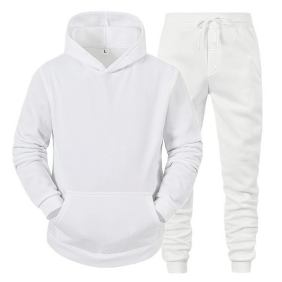 Caqnni Men's Tracksuits Fall Solid Color Outfits Fall Winter Casual Hooded Drawstring Long Sleeved Sports Sweater 2pcsSet Solid Color Outfits (White,3XL)