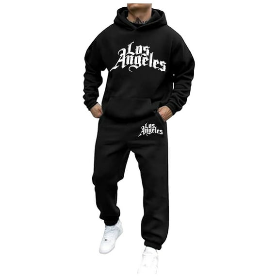 Caqnni Men's Tracksuits Fall Winter Casual Letter Printed Sweater Pants Sports Suit Letter Printing Letter Printing Outfits Fall Winter Tracksuit (Black,XXL)