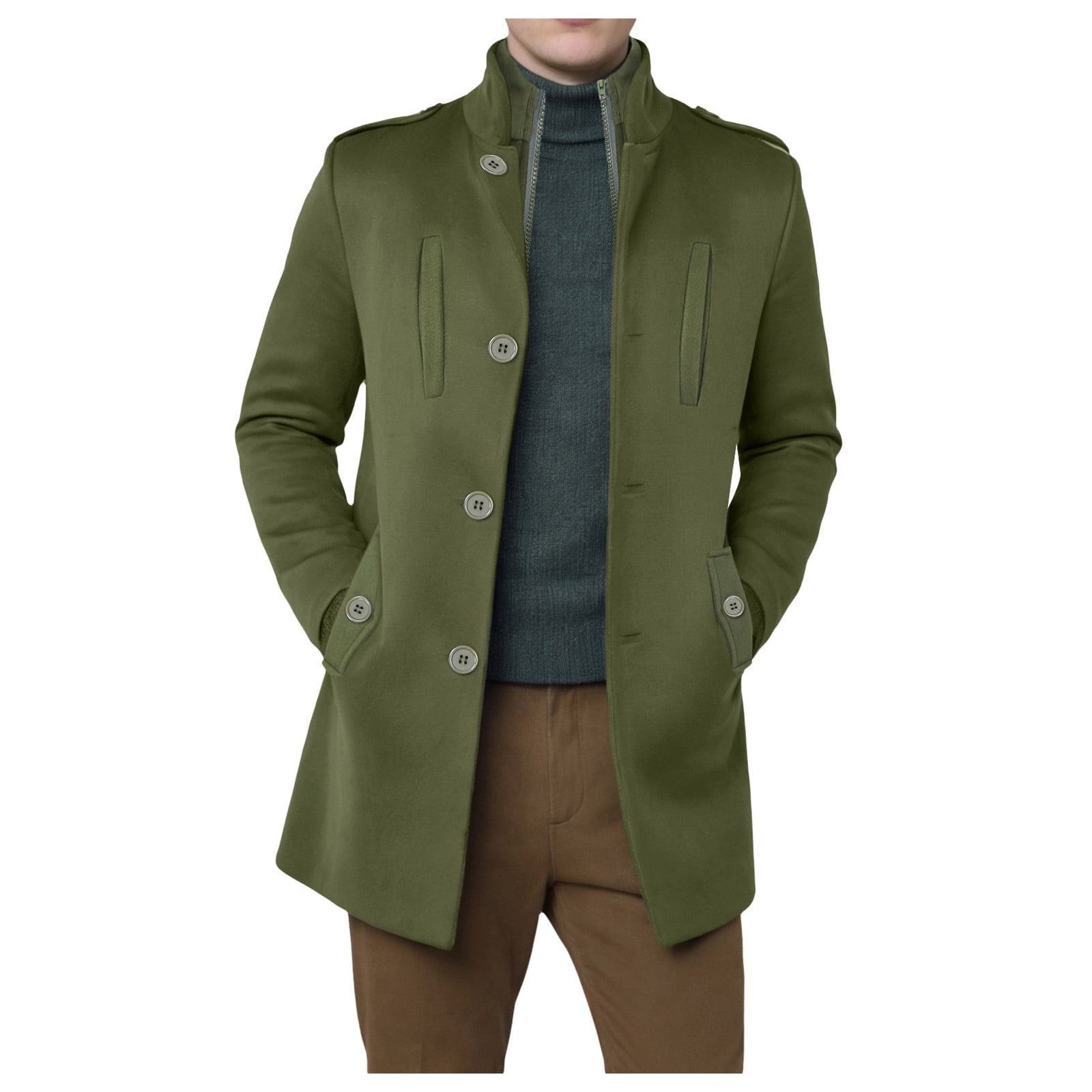 Frontwalk Mens Casual Flap Pockets Decor Pea Coats Buttons Frontwalk Mens Casual Flap Pockets Decor Pea Coats Buttons