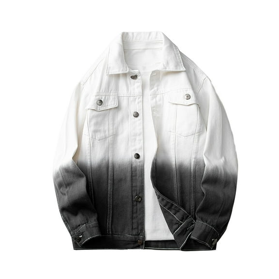 Caqnni Men's Trucker Jean Jacket Brown Denim Washed Slim Fit Button Down Long Sleeve Coats Streetwear Oversized Trucker Jean Jackets (Black,XL)