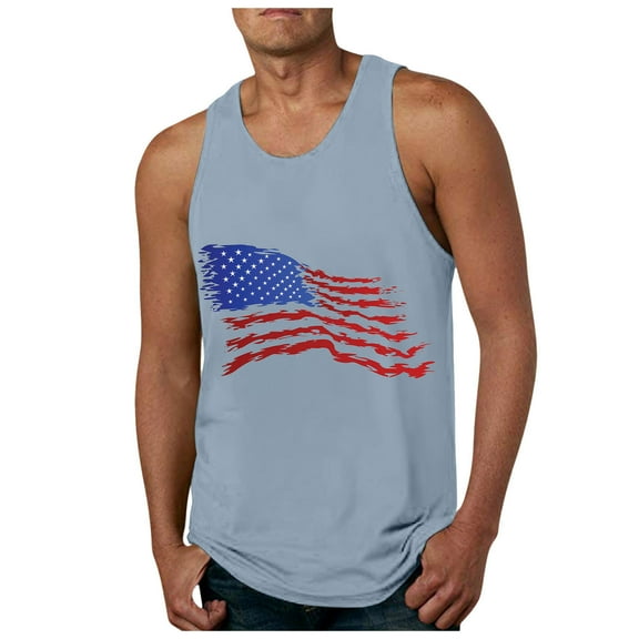 Caqnni Men's USA Flag Distressed Graphic Tank Tops Mens USA Sleeveless Shirts 4th of July Independence Day (Light Blue,3XL)