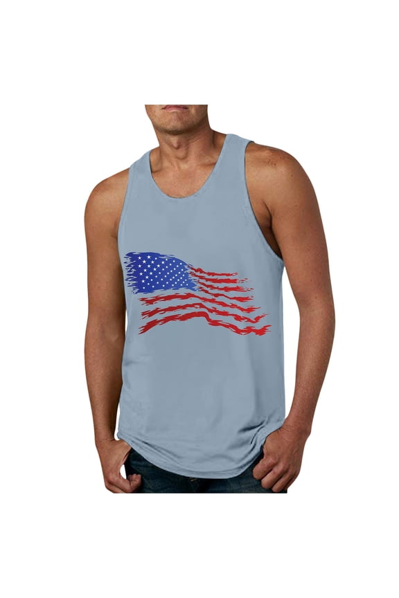 Men's USA Flag Distressed Graphic Tank Tops Mens USA Sleeveless Shirts 4th of July Independence Day (Light Blue,3XL)