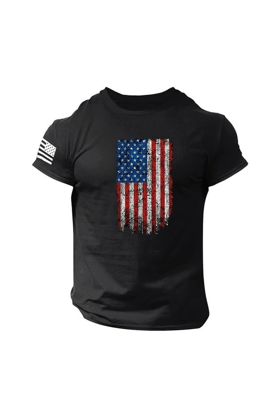Men's USA Flag Patriotic Graphic T-shirt Tops White Independence Day 4th of July(Black,XL)