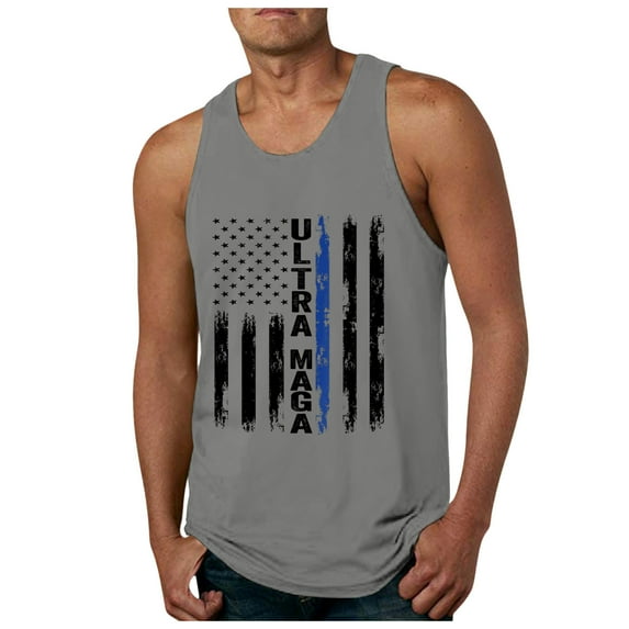 Caqnni Men's USA Flag Tank Top Shirts Sleeveless American Patriotic Crewneck Casual Regular ank Top Shirts Sleeveless (Grey,XXL)