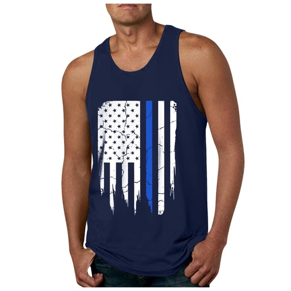 Caqnni Men's USA Flag Tank Top Shirts Sleeveless American Patriotic Crewneck Casual Regular ank Top Shirts Sleeveless (Navy,XXL)