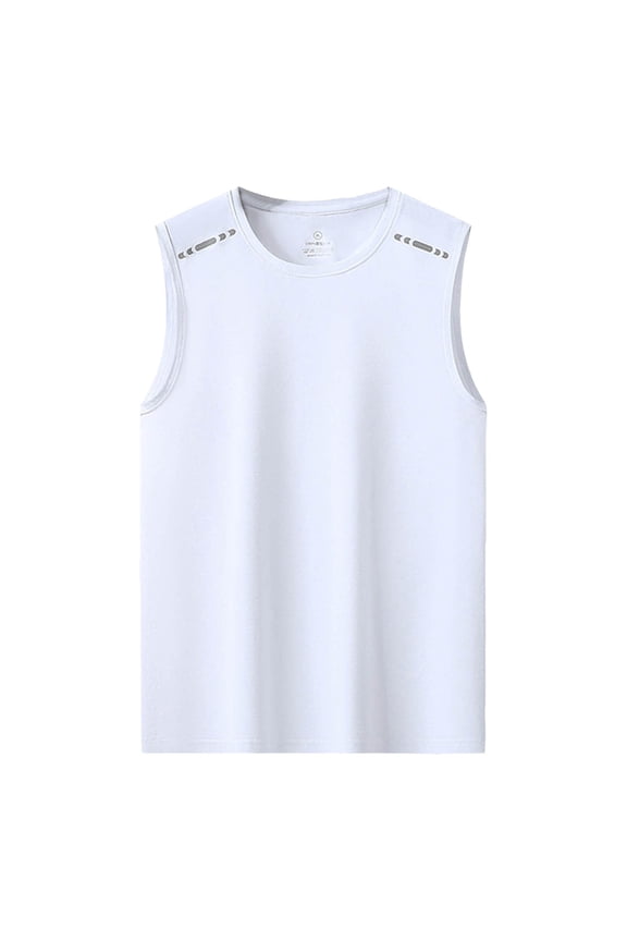 Men's Workout Sleeveless Shirts Quick Dry Muscle Swim Shirt Gym Fitness Running Beach Tank Tops L,White
