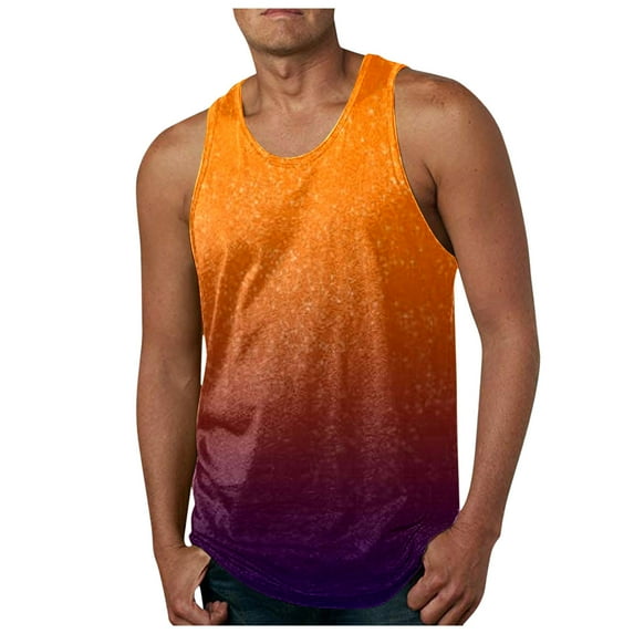 Caqnni Men's Workout Sleeveless Shirts Quick Dry Muscle Swim Shirt Gym Fitness Running Beach Tank Tops (Orange,XL)