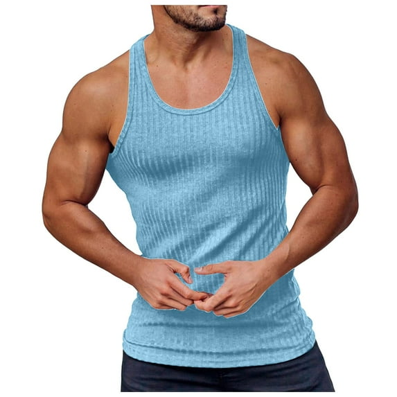 Caqnni Men's Quick Dry Workout Tank Top Gym Muscle Tee Fitness Bodybuilding Sleeveless T Shirt (Z04-Blue,4XL)