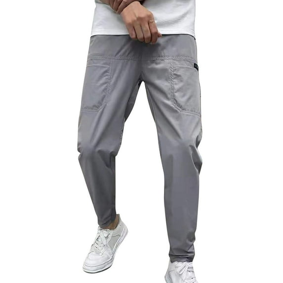 Caqnni Men's casua pants with functionality pockets (Grey,37)