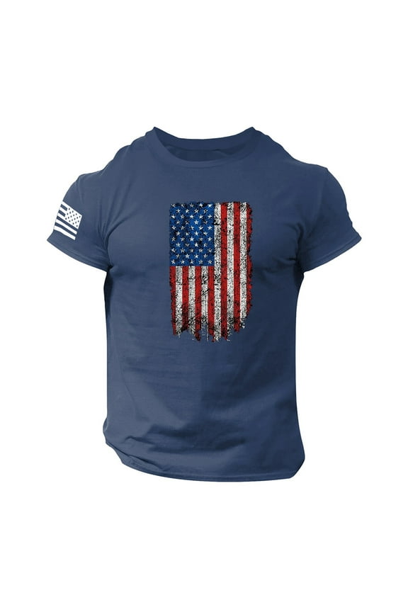 Mens 1776 Distressed T-Shirt 4th of July Shirt Tops American Flag Patriotic Short Sleeve Independence Day Shirt(Dark Blue,XL)